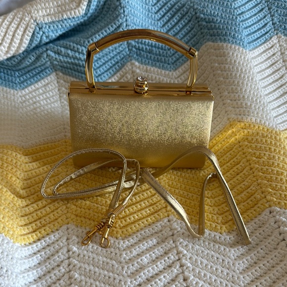 Handbags - Luxurious Gold Textured Clutch with Metallic Sheen